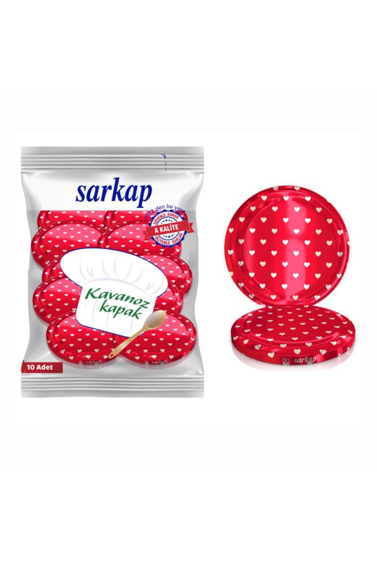 Hijyenik Paketli 10 Adet Kavanoz Kapağı - Kırmızı Kalp- 82 mm