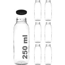 Afracam 250 cc Şeffaf Meyve Suyu, Limonata Şişesi Metal Konserve Kapaklı 250 ml Yuvarlak Cam Şişe 6 Adet