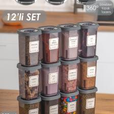 1060 12li Kilit Kapak Etiketli Baharatlık Seti-baharatlık-saklama Kabı-350ml
