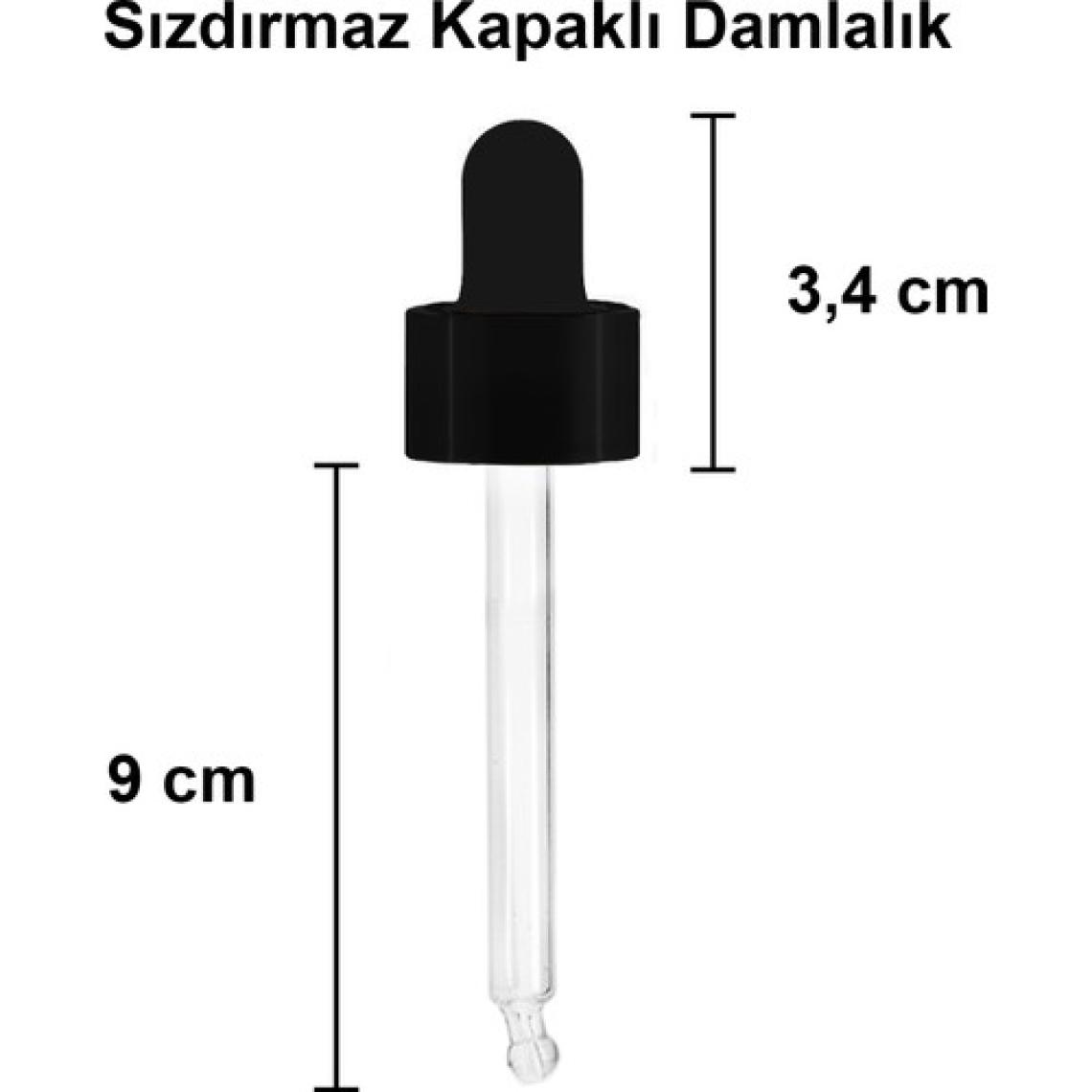 Afracam 100 cc Amber Damlalık Metal Siyah Sızdırmaz Kapaklı 100 ml Dropper Cam Serum Şişesi 6 Adet