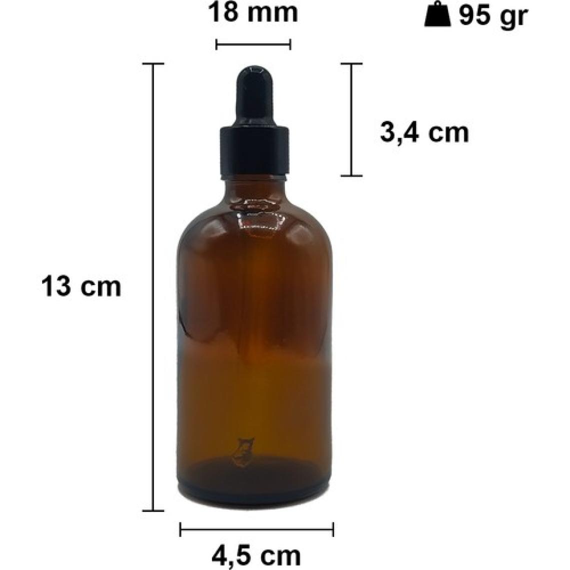 Afracam 100 cc Amber Damlalık Metal Siyah Sızdırmaz Kapaklı 100 ml Dropper Cam Serum Şişesi 6 Adet