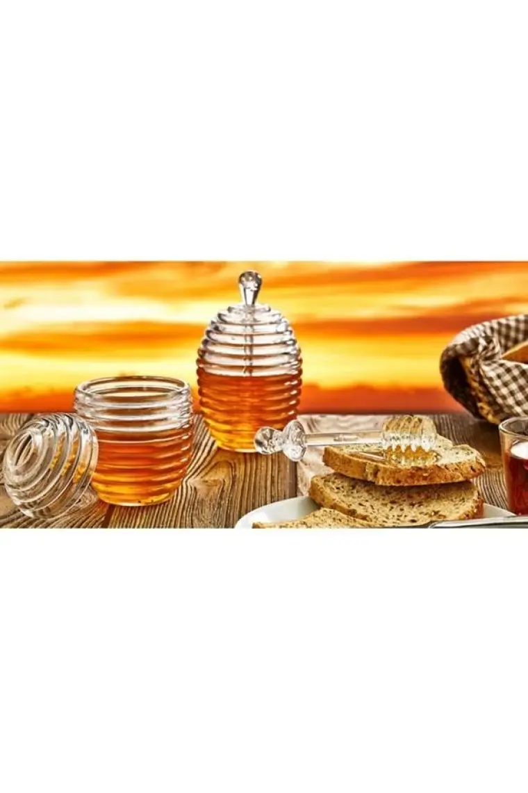 Okyanus Home Modern Desenli Lacivert Helezon Bal Kavanozu - 3 Parça, 9x9x14 cm, Günlük ve Özel Kullanımlar İçin