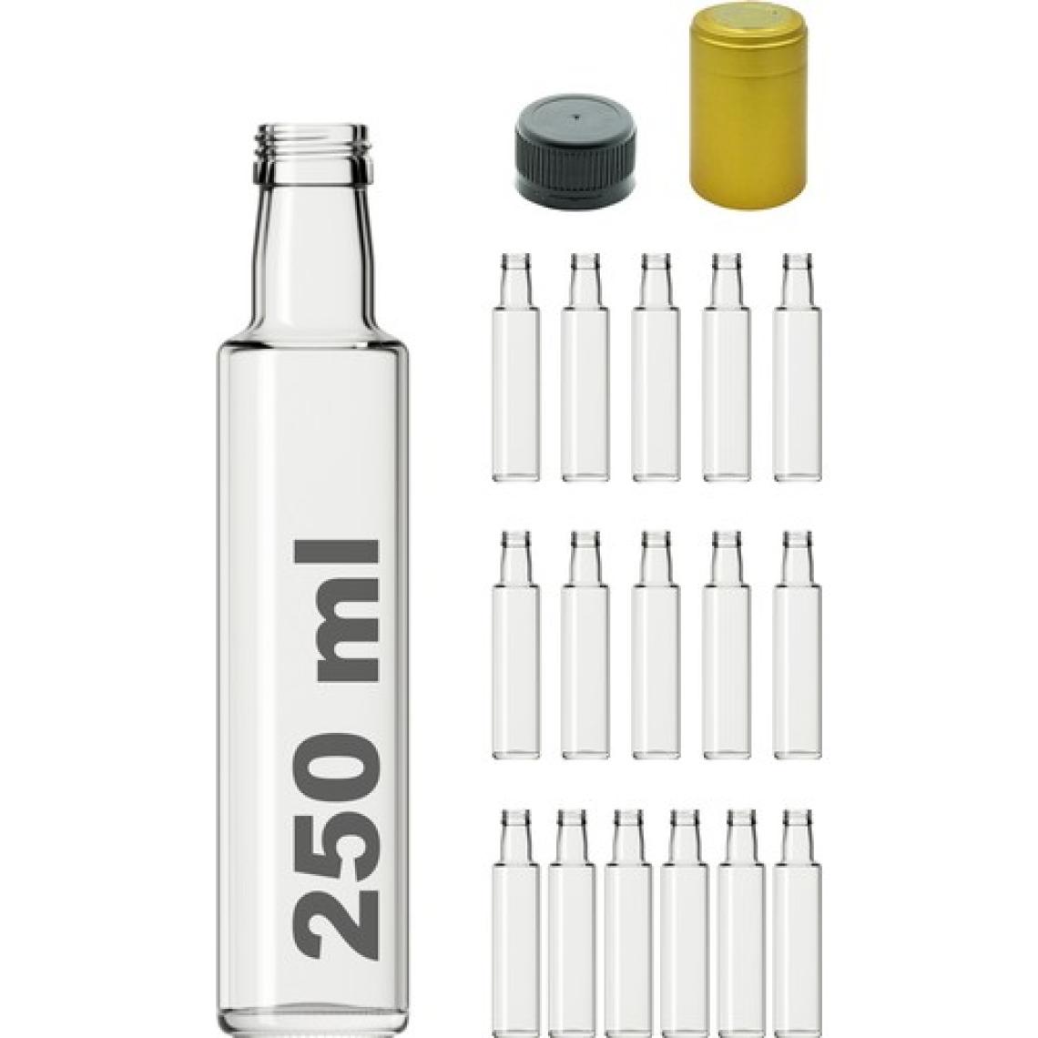 Afracam 250 cc Şeffaf Dorika Kilitli Kapaklı ve Kapüşonlu 250 ml Yuvarlak Cam Şişe 16 Adet