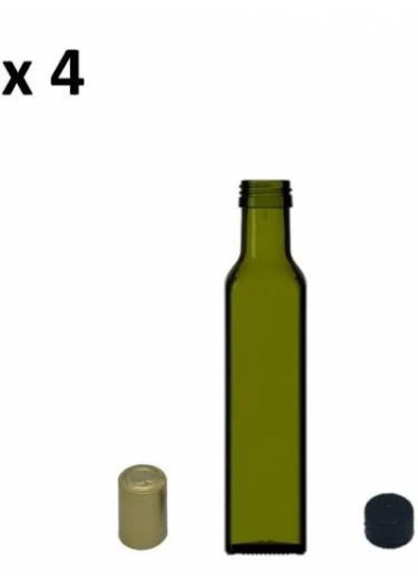 Afracam 250 cc Yeşil Maraska Kilitli Kapaklı ve Kapüşonlu 250 ml Köşeli Cam Şişe 8 Adet