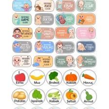 39 Adet Değerler Meslekler Ve Meyveler Kavanoz Etiketi Sticker Seti C1-1-149