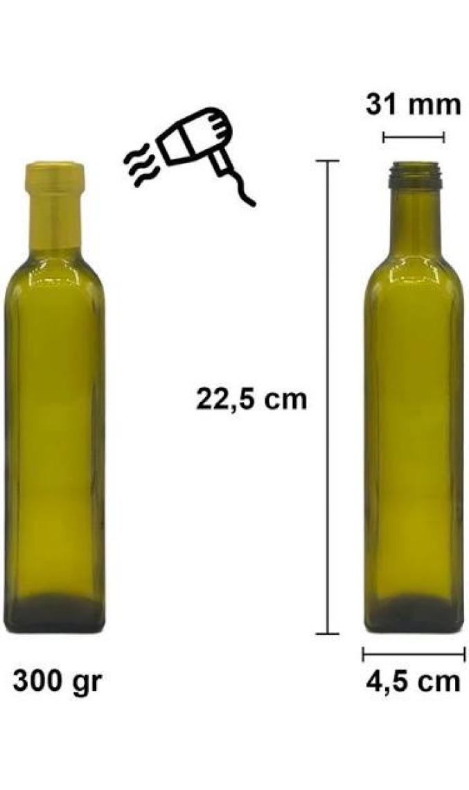 Afracam 500 cc Yeşil Maraska Kilitli Kapaklı ve Kapüşonlu 500 ml Köşeli Cam Şişe 1 Adet