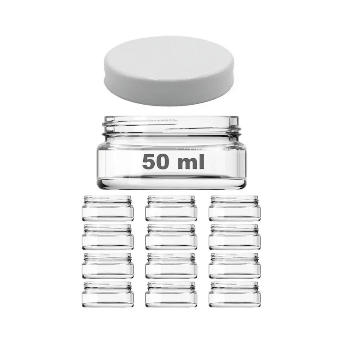 Afracam 50 cc Kavanoz Plastik Beyaz Kapaklı 50 ml Şeffaf Cam Krem Kavanoz 12 Adet