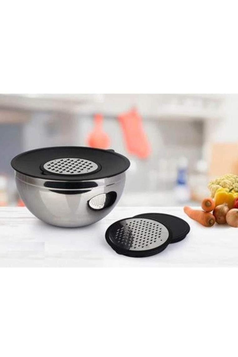 Karat 24cm 2 Kapaklı 2 Çelik Rendeli Çelik Karıştırma Kabı 16752 016752