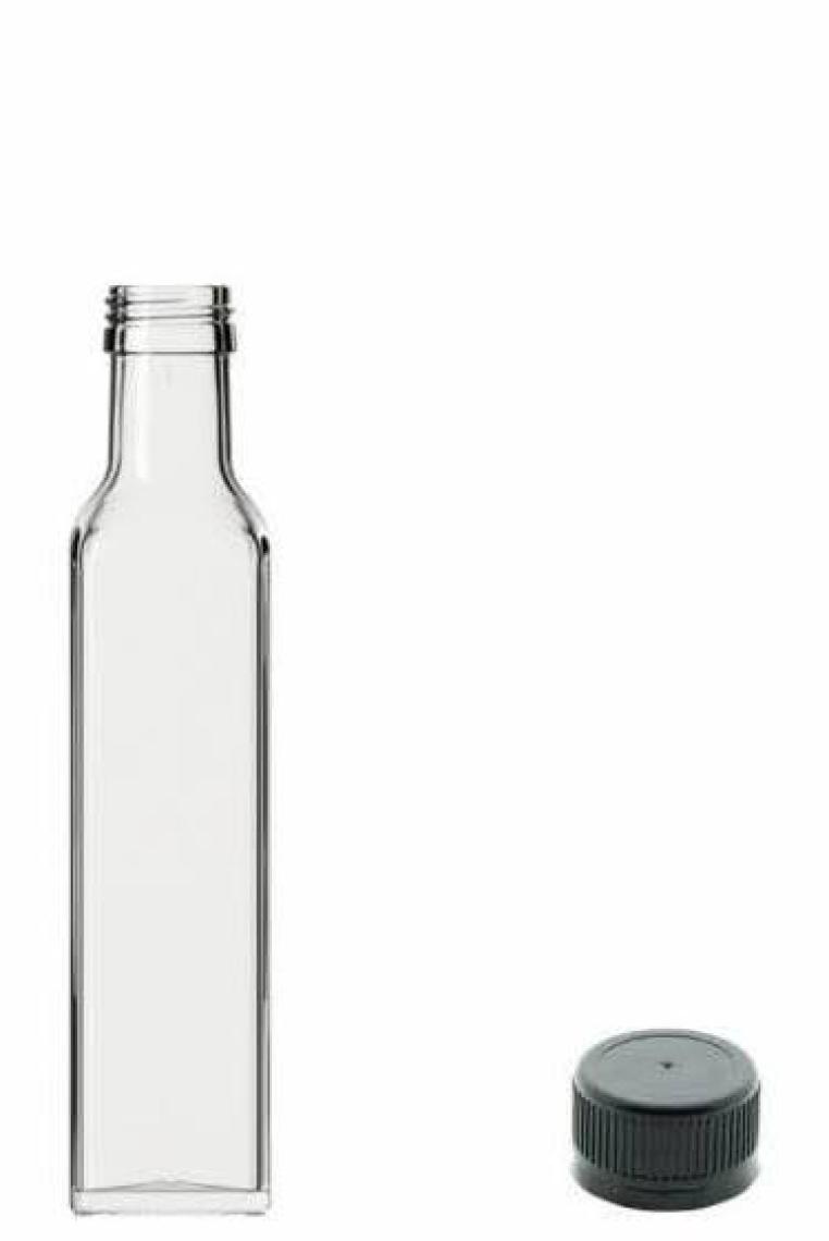 Afracam 100 cc Şeffaf Maraska Sızdırmaz Siyah Kapaklı 100 ml Köşeli Cam Şişe 80 Adet