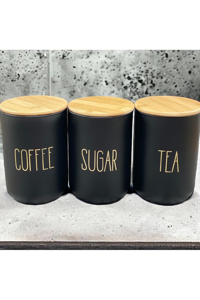Mien Bambu Kapaklı Cam Çay/Kahve/Şeker Büyük Kavanoz Seti 1000 ml 3'lü