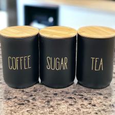 Mien Bambu Kapaklı Cam Çay/Kahve/Şeker Büyük Kavanoz Seti 1000 ml 3'lü