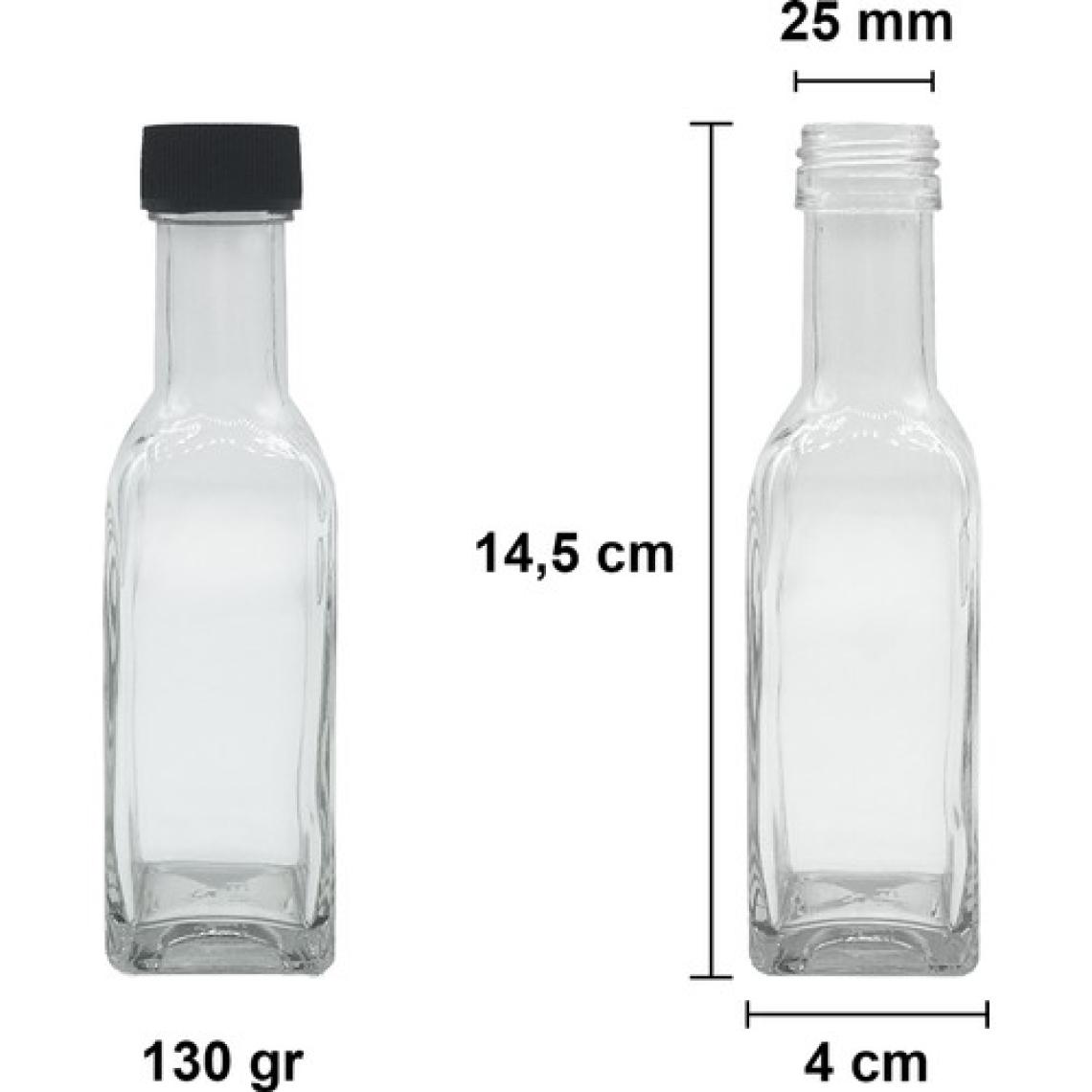 Afracam 100 cc Şeffaf Maraska Sızdırmaz Siyah Kapaklı 100 ml Köşeli Cam Şişe 12 Adet