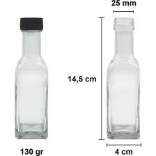 Afracam 100 cc Şeffaf Maraska Sızdırmaz Siyah Kapaklı 100 ml Köşeli Cam Şişe 12 Adet