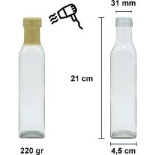 Afracam 250 cc Şeffaf Maraska Kilitli Kapaklı ve Kapüşonlu 250 ml Köşeli Cam Şişe 16 Adet