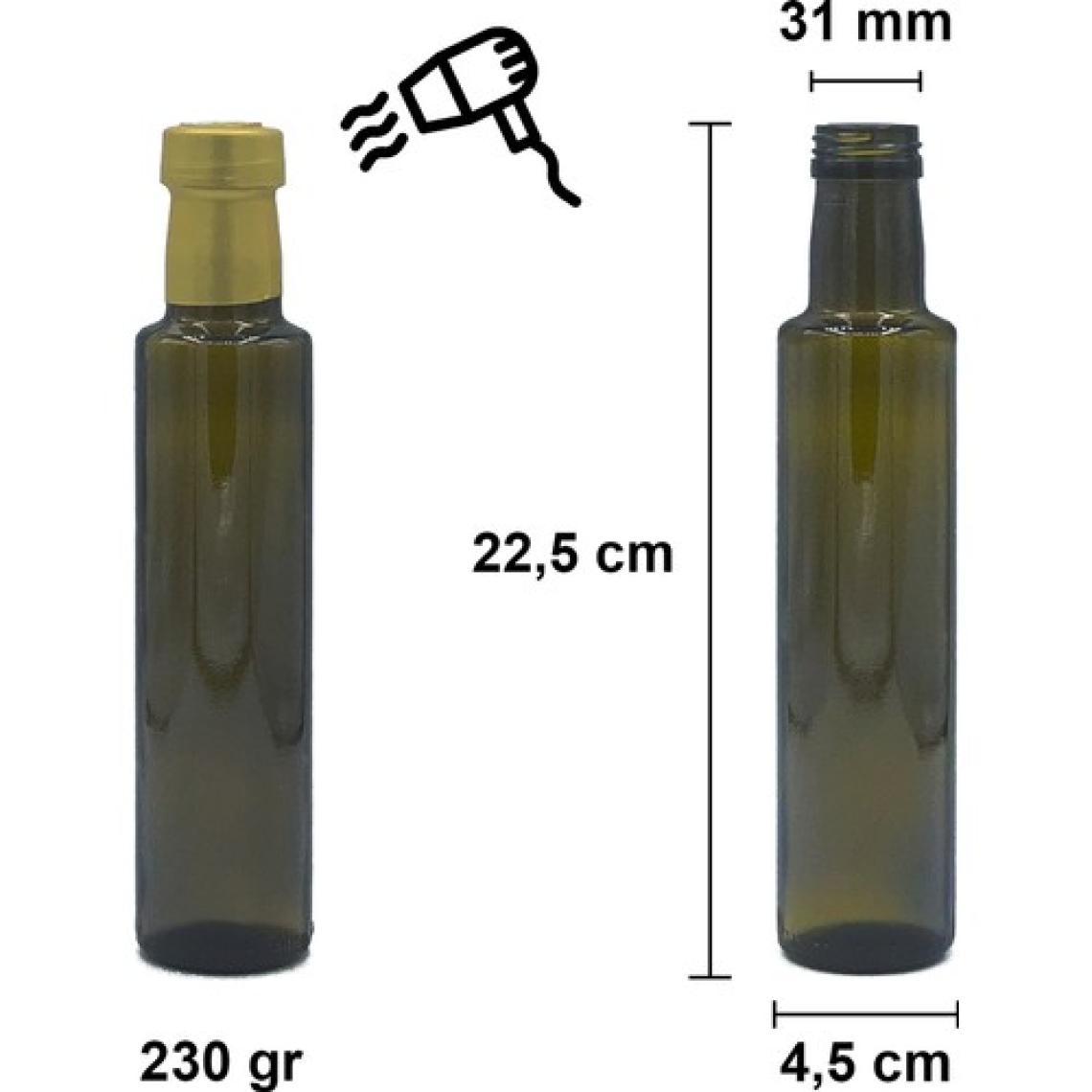 Afracam 250 cc Yeşil Dorika Kilitli Kapaklı ve Kapüşonlu 250 ml Yuvarlak Cam Şişe 40 Adet