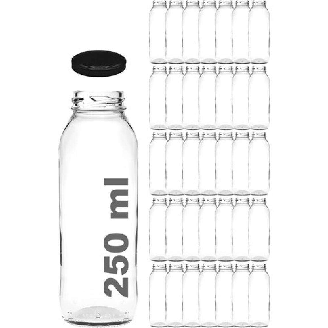 Afracam 250 cc Şeffaf Meyve Suyu, Limonata Şişesi Metal Konserve Kapaklı 250 ml Yuvarlak Cam Şişe 35 Adet