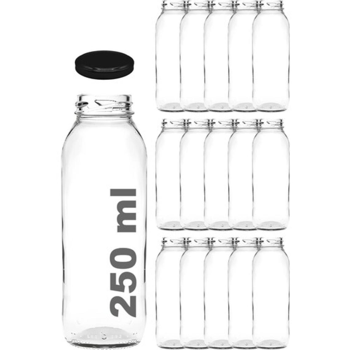 Afracam 250 cc Şeffaf Meyve Suyu, Limonata Şişesi Metal Konserve Kapaklı 250 ml Yuvarlak Cam Şişe 15 Adet