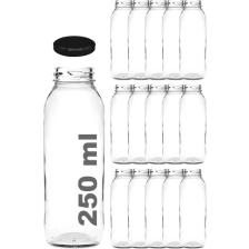 Afracam 250 cc Şeffaf Meyve Suyu, Limonata Şişesi Metal Konserve Kapaklı 250 ml Yuvarlak Cam Şişe 15 Adet