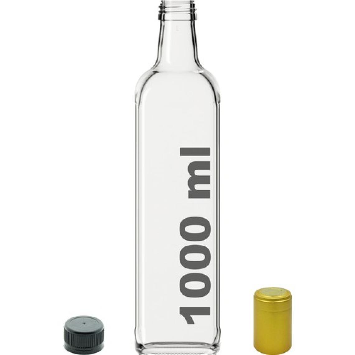 Afracam 1000 cc Şeffaf Maraska Kilitli Kapaklı ve Kapüşonlu 1000 ml Köşeli Cam Şişe 1 Adet