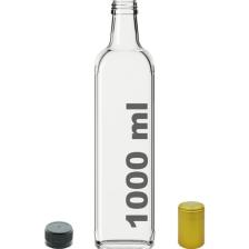 Afracam 1000 cc Şeffaf Maraska Kilitli Kapaklı ve Kapüşonlu 1000 ml Köşeli Cam Şişe 1 Adet
