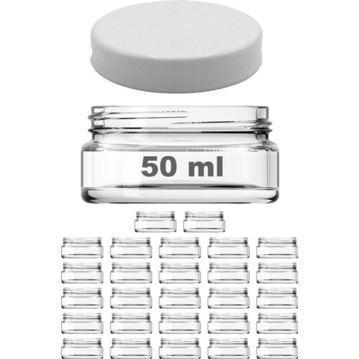 Afracam 50 cc Kavanoz Plastik Beyaz Kapaklı 50 ml Şeffaf Cam Krem Kavanoz 27 Adet