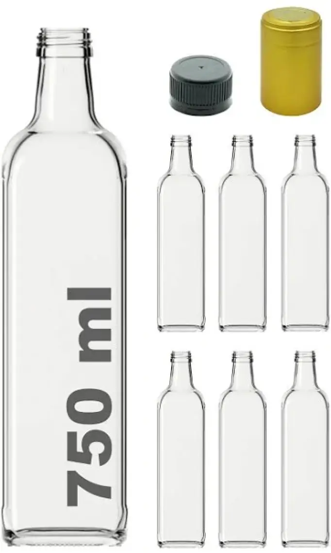 Afracam 750 cc Şeffaf Maraska Kilitli Kapaklı ve Kapüşonlu 750 ml Köşeli Cam Şişe 6 Adet