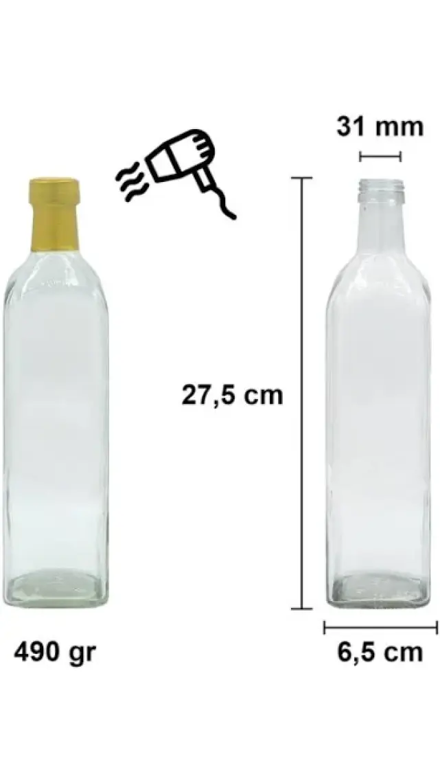 Afracam 750 cc Şeffaf Maraska Kilitli Kapaklı ve Kapüşonlu 750 ml Köşeli Cam Şişe 6 Adet