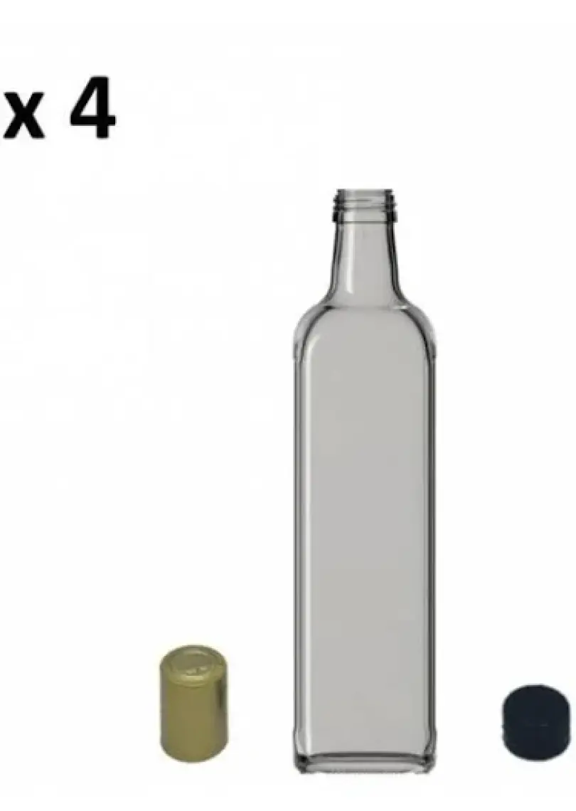 Afracam 750 cc Şeffaf Maraska Kilitli Kapaklı ve Kapüşonlu 750 ml Köşeli Cam Şişe 6 Adet