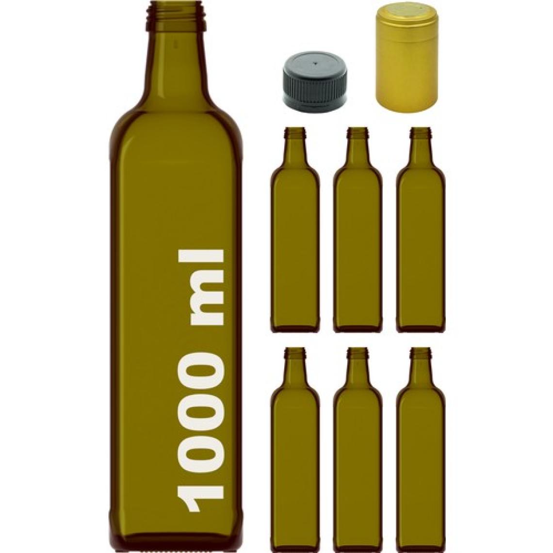 Afracam 1000 cc Yeşil Maraska Kilitli Kapaklı ve Kapüşonlu 1000 ml Köşeli Cam Şişe 6 Adet