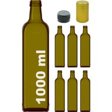 Afracam 1000 cc Yeşil Maraska Kilitli Kapaklı ve Kapüşonlu 1000 ml Köşeli Cam Şişe 6 Adet