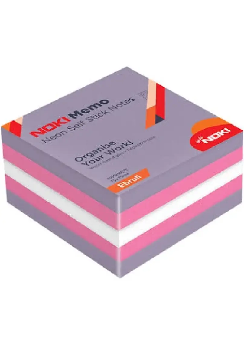 Noki Memo 75X75 Neon Yapışkanlı Küp Blok 450 Sf Ebruli