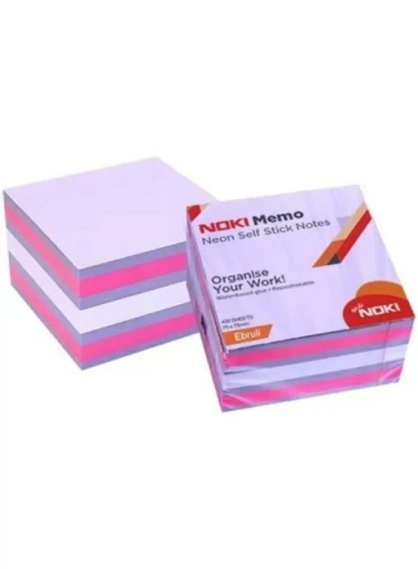 Noki Memo 75X75 Neon Yapışkanlı Küp Blok 450 Sf Ebruli