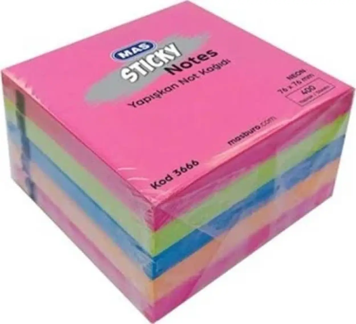 Mas 3666 Yapışkanlı Not Kağıdı 76X76  Neon 400 S  5 Renk