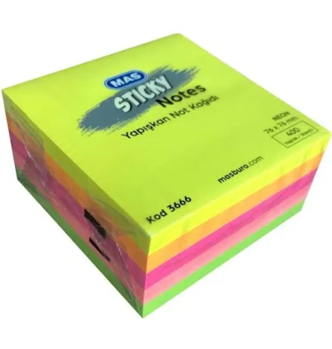 Mas 3666 Yapışkanlı Not Kağıdı 76X76  Neon 400 S  5 Renk