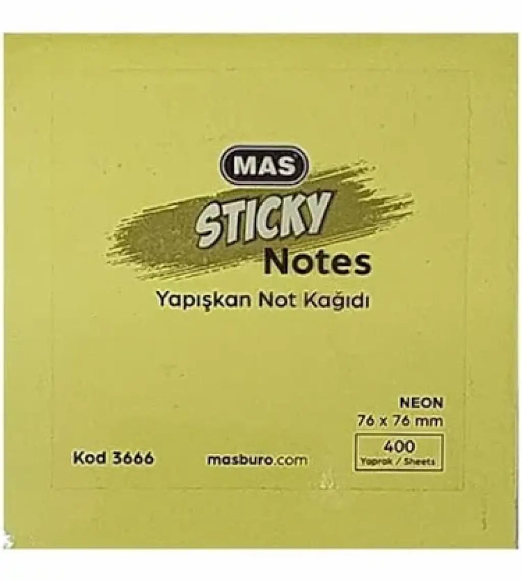 Mas 3666 Yapışkanlı Not Kağıdı 76X76  Neon 400 S  5 Renk