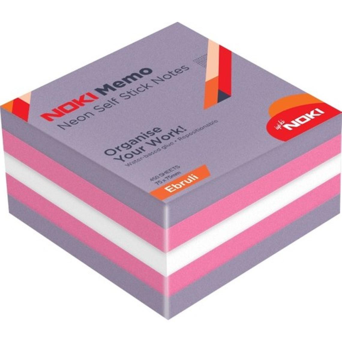 Noki Memo 75X75 Neon Yapışkanlı Küp Blok 450 Sf Ebruli