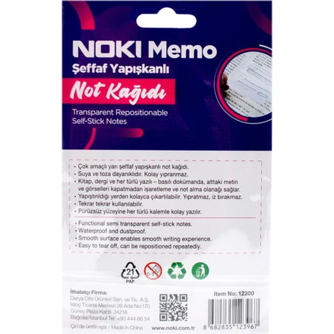 Noki Memo 75X75 Şeffaf Yapışkanlı Not Kağıdı 50 Yaprak (12300)