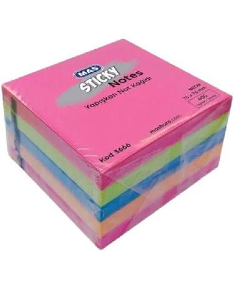Kraf 7676CN Yapışkanlı Küp Not Kağıdı 76 mm x 76MM 5 Neon 400 Yaprak