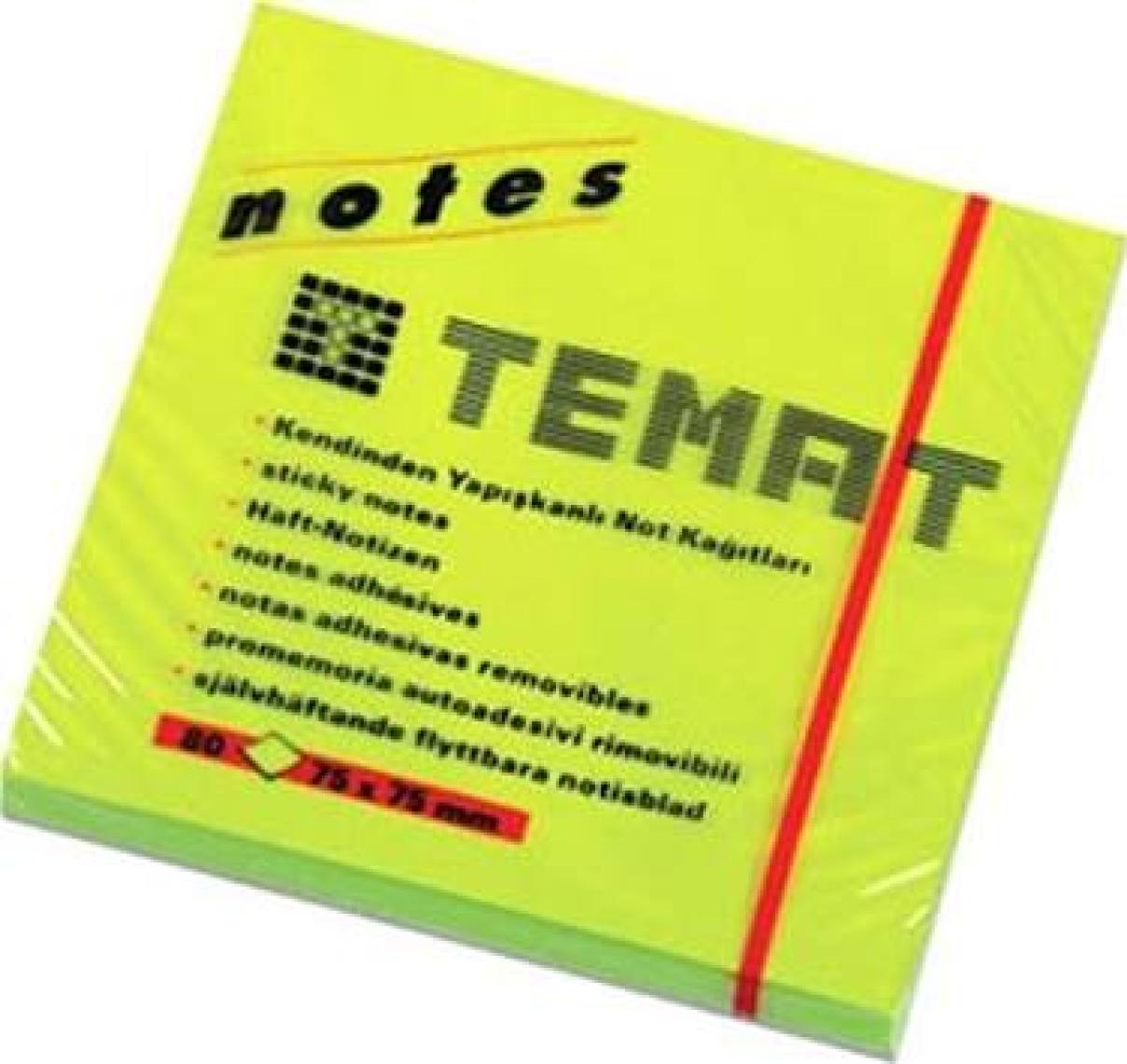 Temat Yapışkanlı Kağıt Postit Fosforlu Yeşil 75 x 75 mm 2'li