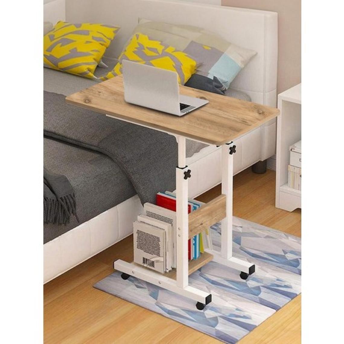 servetavcı Yükseklik Ayarlı Yatak Sehpası - Atlantik Çam Beyaz (Tekerli) 70X40 Oval Kenar