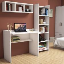 Bimossa Mahidevran Beyaz Çalışma Masası Kitaplık Raflı 90 cm U2040