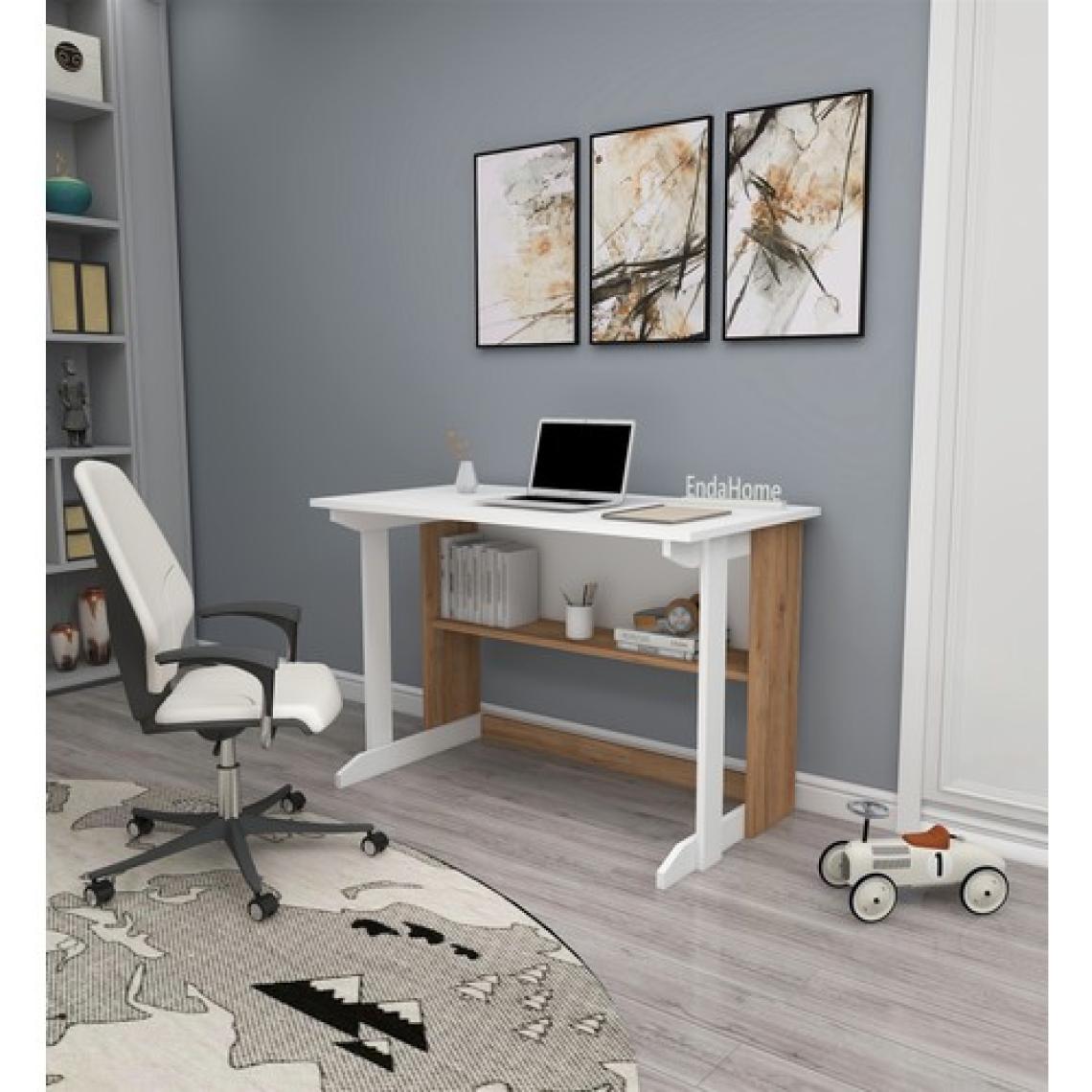 Zuesse Dizayn Vennüs 100X55 cm Kütüphaneli Geniş Çalışma Masası Laptop Bilgisayar Masası Ofis Ders Masası Çam - Beyaz