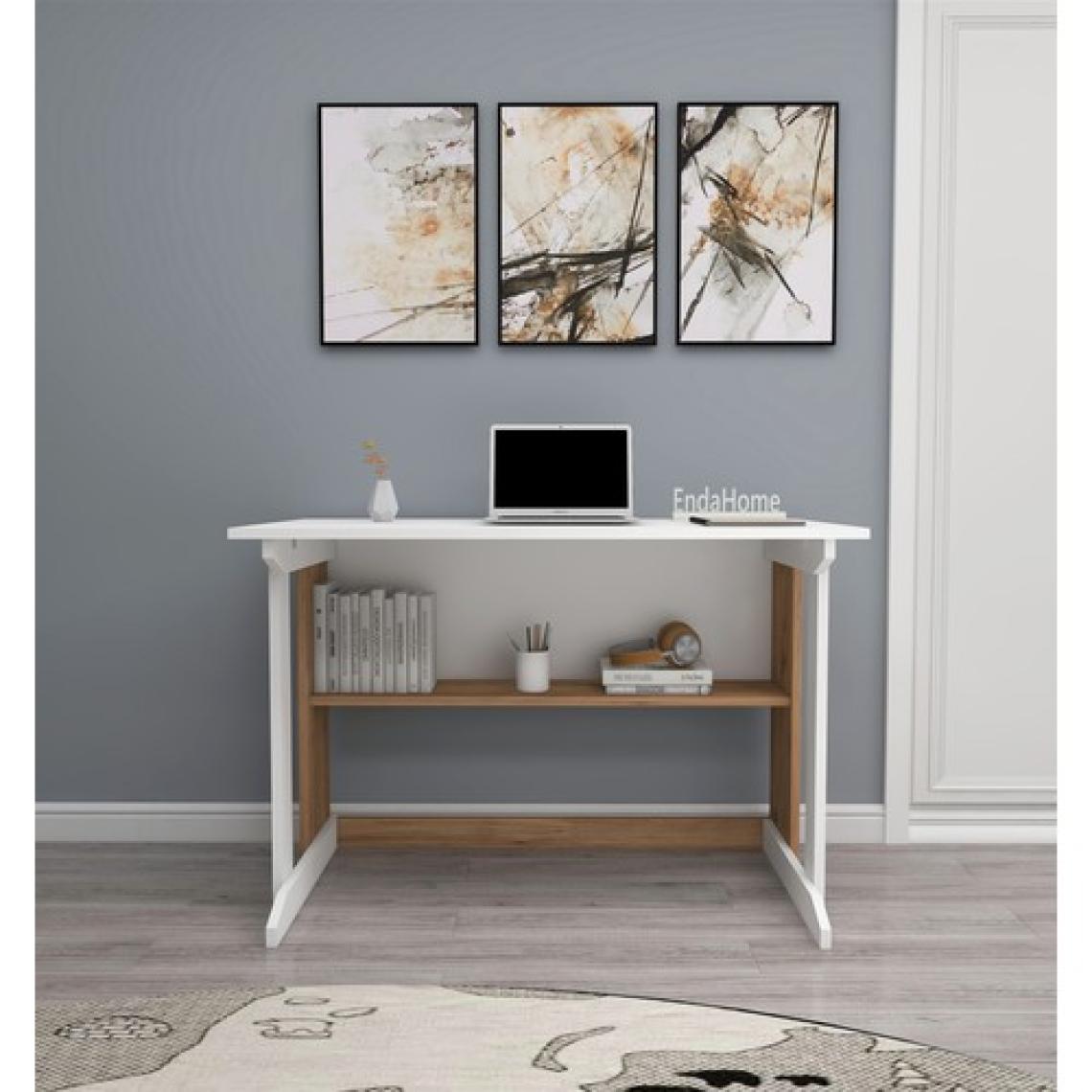 Zuesse Dizayn Vennüs 100X55 cm Kütüphaneli Geniş Çalışma Masası Laptop Bilgisayar Masası Ofis Ders Masası Çam - Beyaz