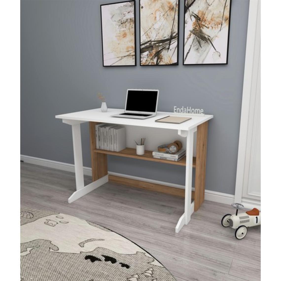 Zuesse Dizayn Vennüs 100X55 cm Kütüphaneli Geniş Çalışma Masası Laptop Bilgisayar Masası Ofis Ders Masası Çam - Beyaz