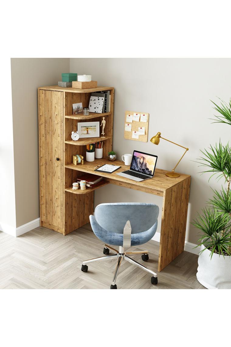 Roomart Roma Raflı Çalışma Masası , Çalışma Ofis Masası Sol Dolaplı Atlantik Çam