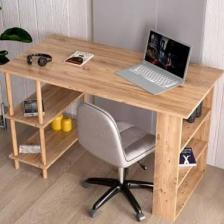 İntergo Çalışma Masası Bilgisayar Masası Ofis Ders Masası 4 Raflı Ahşap Ayaklı Beyaz