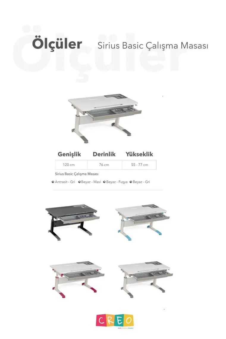Creo Mobili Ofis Çalışanlarına Uygun Çekmeceli Çalışma Masası - 120x75 Cm, Antrasit/Gri - Sirius Basic