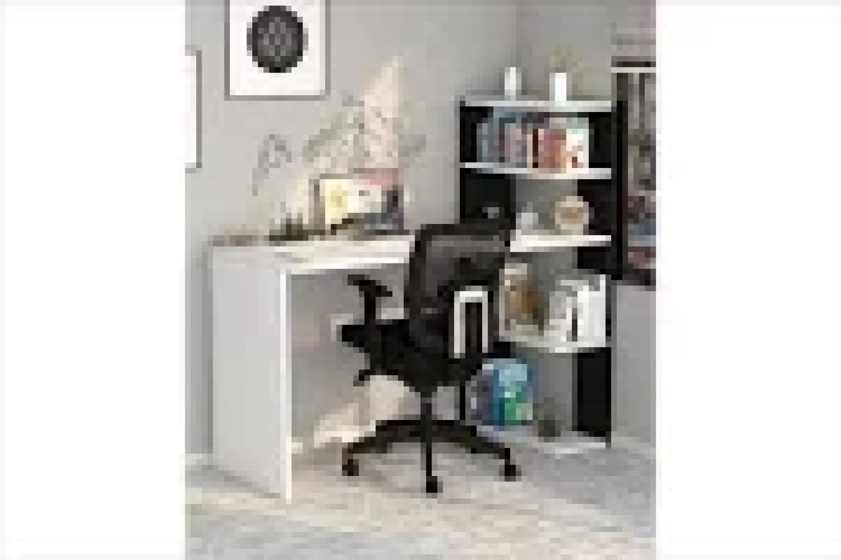 Moonlife Çınar Kitaplıklı Çalışma Masası Beyaz Siyah