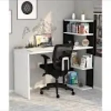 Moonlife Çınar Kitaplıklı Çalışma Masası Beyaz Siyah