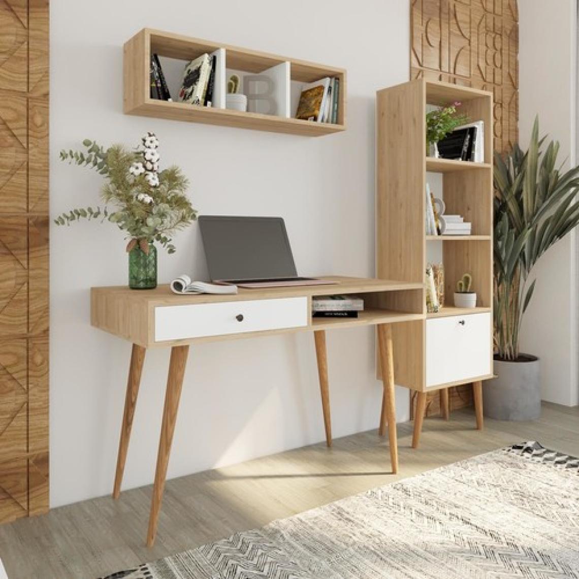 Bimossa U5020 Janus Raflı Kitaplıklı Çalışma Masası Sepet-Beyaz